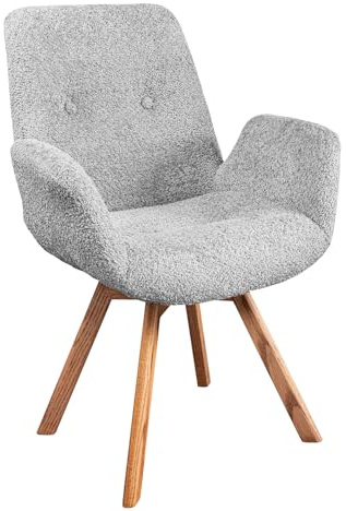 Stuhl BALTIC - 61cm - grau - Bouclé-Stoff Massivholz-Beine Eiche drehbar | Armlehne, Schaumstoffpolsterung, hoher Komfort, pflegeleicht, stabil, Esszimmerstuhl, bequeme Polsterung