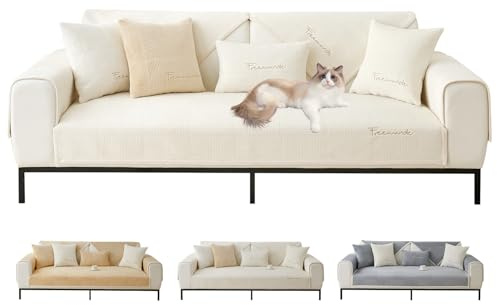 ShowyLive Couch Überzug 1/2/3/4 Sitzer L Form Sofa Überzug Ecksofa rutschfest Hund Katze -Antirutsch, Anti Slip Sofabezug Sofa Überwurf (Beige, 70 * 150CM)