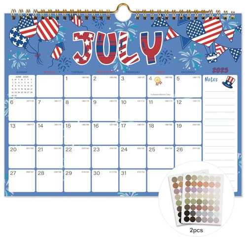 Vibrant Focus 2025-2026 Calendar - 18 Monthly Wall Calendar, July 2025 - December 2026, 8.5 x 11, Calendar 2026 with Twin-Wire Binding, Hanging Hook, Blocks and Julian Dates (2025-2026 Wall Calendar