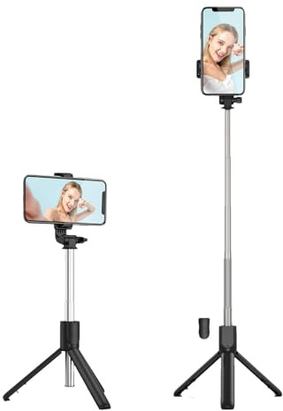 Treppiede con 2 di riempimento, treppiede extra lungo per telefono da | 114 cm con telecomando staccabile, compatibile con smartphone