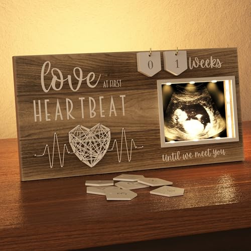 LED Illuminated Baby Sonogram Picture Frame - Countdown Weeks Feature, 4x3 Ultrasound Photo for Pregnancy Announcements, Gender Reveal, Baby-Shower, New Mom Gifts, Keepsake for Expecting Parents