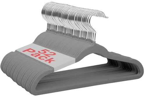 Wellong Cintres Velours 52 Pièces, Cintres Pour Enfants de 28cm, Cintres Antidérapants Pour Bébés Et Enfants En Bas âge, Gris