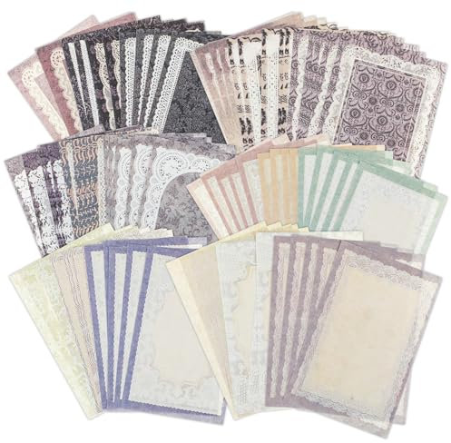 Qianyu 100 Sheets Lace Edged Scrapbook Vintage Cutouts Decorative Paper Scrapbook Supplies for DIY Cards Making Letter Writing Scrapbooking Embellishments Photo Frame Album Crafts Decor