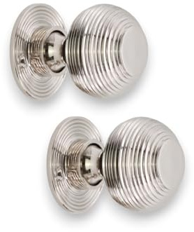 Infinity Decor Vintage Style Beehive Rim Mortice Door Knobs Set Round Polished Nickel 50mm Pull Handles Pair - Ideal for Interior and Exterior Use