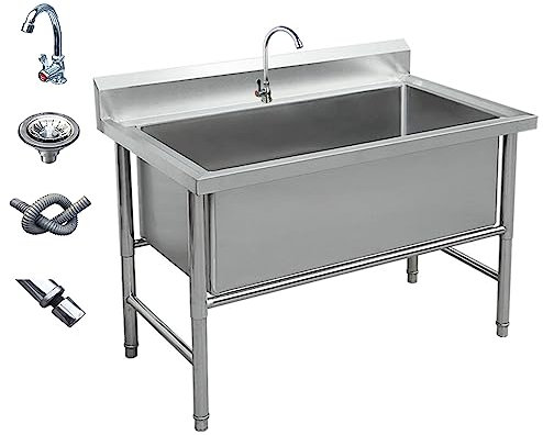 GXXINGIN Large Single Bowl Sink, Commercial Sink, Stainless Steel Sink Washing, Free Standing Utility Sink for Washing, Laundry Sink with Faucet (80X60X80cm/31.4X23.6X31.4in,11.8 Deep)
