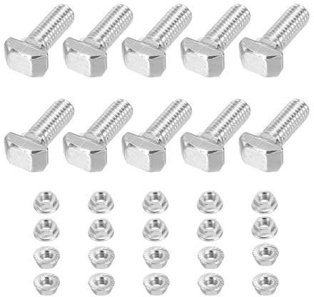 PATIKIL M5x12 Bullone A Testa Di Martello T Vite, 10 Pezzi Bullone A Testa Di Martello T Con 10 Pezzi Dadi A Flangia Esagonali Per Profili In Alluminio Serie 2020 Standard Europeo