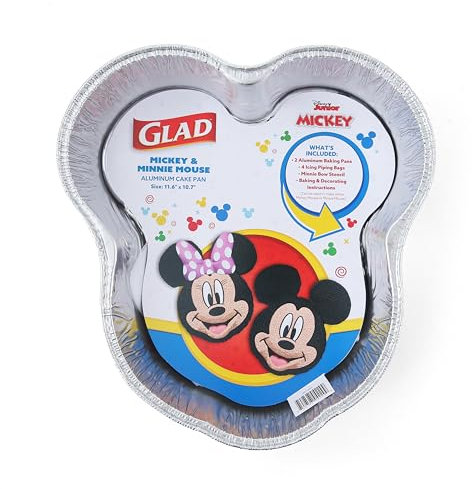 Glad Disney Mickey Mouse y Minnie Mouse - Moldes de aluminio para tartas de cumpleaños, dos moldes moldeados desechables, cumpleaños de Disney, cumpleaños de Mickey Mouse