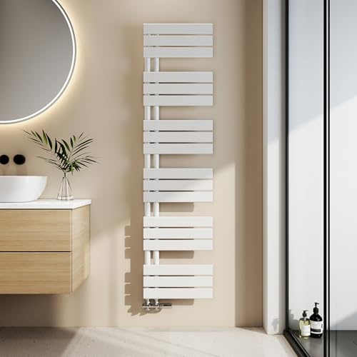 EMKE Scaldasalviette termoarredo, 1599x400 mm, Bianco, 684 Watt | Radiatore da Bagno, Scaldasalviette per Asciugamani ad Acqua Calda,Porta Asciugamani, Scaldasalviette,Attacco Laterale