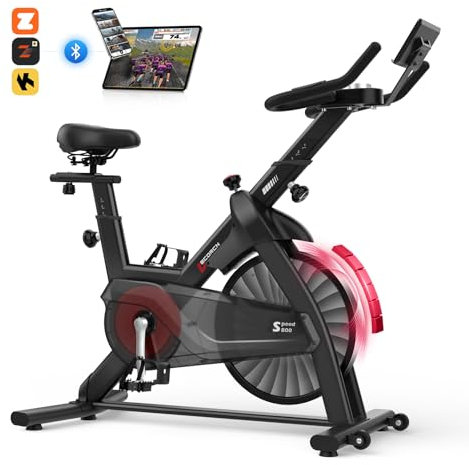 Decorcn Exercise Bike for Home Use with APP, Magnetic Resistance Spin Bike with Large Tablet Holder & Comfortable Seat, Upgraded LCD Monitor for Quiet Home Cardio Workout, Max 330LBS Capacity