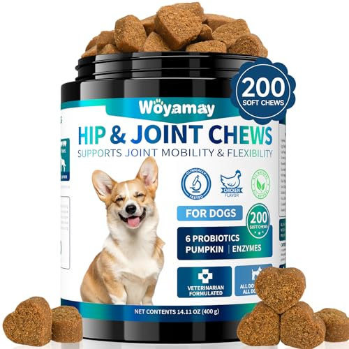 Woyamay Hip and Joint Supplement for Dog, 200 Soft Chews with Glucosamine, Chondroitin Sulfate and MSM, Supplements for Senior Dog Puppies, Joints Care - Chicken Flavor