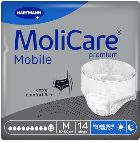 Molicare Mobile 10 Gotas Talla M, Ropa Interior Absorbente para Mujeres y Hombres con Incontinencia Severa, Protección Contra Fugas, Respetuosa la Piel, Mejor Ajuste Corporal, 14 uds