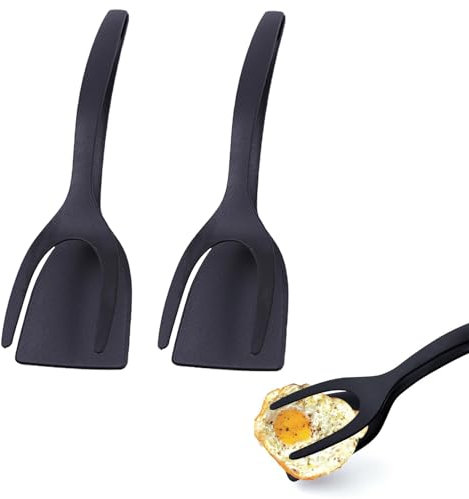 Daryunk 2Pcs Egg Flipper, 2 in 1 Spatula with Built-in Tongs, Egg Flipper Tong for Pancake Fish French Toast Omelet, Frying Tongs Flip Tongs Turn Grill Kitchen Cooking Tools