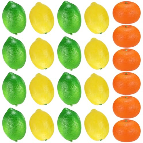 Suncalla 22 Pcs Fake Oranges Artificial Fruits Vivid Green and Yellow Lemon Set Mixed Color Decoration Lifelike for Home Kitchen Cabinet Party Decor Photography Prop