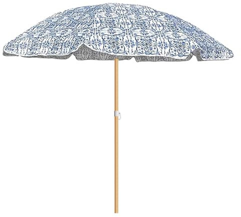XOBRJQZ Tragbarer Boho-Sonnenschirm - Holzmaserung Eisenstange und Knopfneigung, UPF50 UV-Schutz Strandschirm
