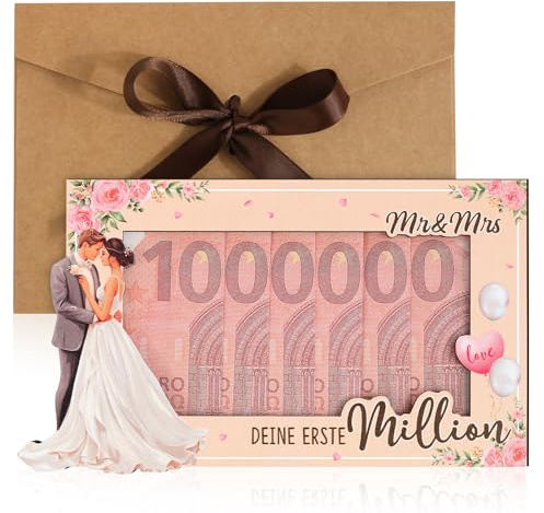 BOFUNX Hochzeitsgeschenk für Brautpaar Deine Erste Million Hochzeit Geldgeschenk Hochzeitskarte aus Holz mit Umschlag Mr&Mrs Karte Hochzeit Grußkarten zur Hochzeit Geldgeschenk Verpackung