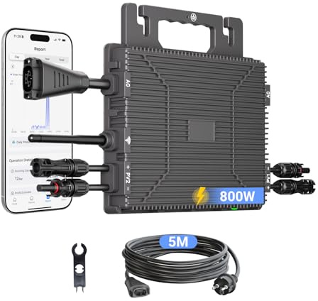 LIONSHEE Mikrowechselrichter 800W, Wechselrichter Balkonkraftwerk mit WLAN, Plug & Play, 5M AC-Kabel, PV-Wechselrichter, MPPT Integrierter, App Steuerung