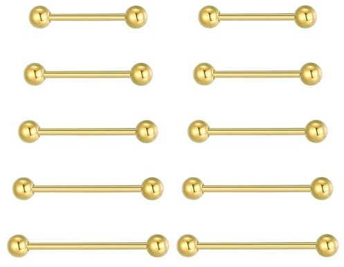 Besyvvin 10er Zungenpiercing Brustwarzenpiercing 12/14/16/18/20mm Chirurgenstahl Plastik Piercing Zunge Nippel Ring Silber Gold Schwarz