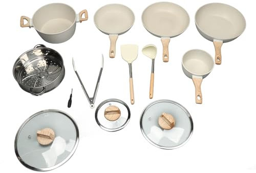 Pots and Pans Set Nonstick Granite Induction Kitchen Cookware Set for Cooking Frying Boiling Stewing White Safe Materials Even Heat Distribution Stylish Design Versatile Set