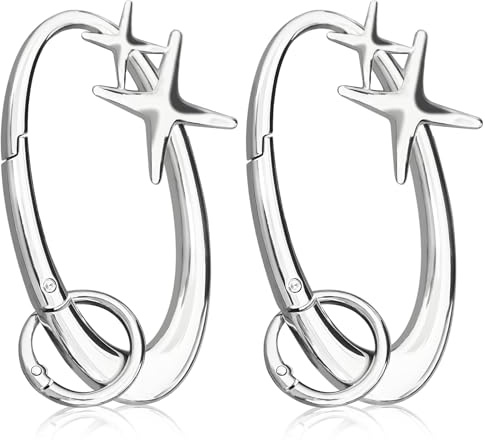 Lot de 2 porte-clés mousquetons étoiles en alliage chromé brillant extra large, argenté, mignon et résistant, pour clés de voiture, sac à main, sac à dos