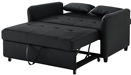 Multifunktionales Zweisitzer-Sofa mit Schlaffunktion,PU-Ledersofa mit ausziehbarem Design,verstellbarer Rückenlehne in 3 Positionen,platzsparend für Wohnzimmer Schlafzimmer Wohnungen (Schwarz)