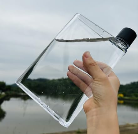 Nimomo Botella de Agua Plana Cuadrada, 420ML A5 Taza de Agua Plana Cuadrada Botella de Agua portátil Deportes al Aire Libre Fitness Transparente Hervidor de Agua | 420ML taza de agua plana cuadrada portátil deportes al aire libre fitness transparente hervidor de agua