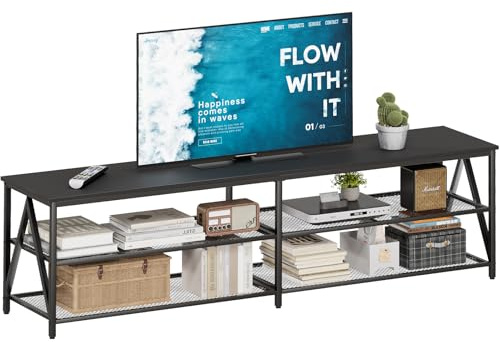 Garden 4 you Tv Tisch,Fernsehtisch,TV-Schrank,Lowboard Tv Schrank für Fernseher bis zu 65 Zoll, Fernsehschrank mit 3 offenen Fächern, TV-Regal Industrie Design, 180 x 40 x 50 cm, Schwarz