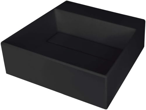 Lavabo in granito d'appoggio quadrato con basetta per rubinetteria e copripiletta finitura nera 40x40 cm - Sofyro