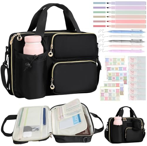 Bible Cover Case for Women, Large Bible Bag with Removable Pencil Case, Water Bottle Pocket and Shoulder Strap for Bible Study Supplies, Church Carrying Journaling Kit, Christian Gift for Women