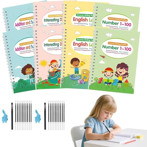 4 Stück Tracetrek Workbook Fast-Track Young Minds,Tracetrek Workbook Kit, Magisches Vorschul übungsheft, Wiederverwendbares Handschrift Kalligraphie Schreiblernheft für Kinder von 3-8 Jahren (2Set)