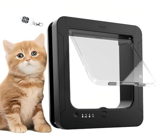 TUPOSTAR Porta per Gatti, Porta Scorrevole di Sicurezza per Animali, con Serratura A 4 Vie, Gattaiola Resistente alle Intemperie, Gattaiola Bidirezionale per Cani E Gatti,Nero