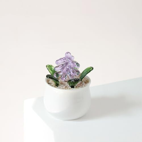 DECRZPB Farbige Glasur Kunst Lila Hyazinthen Blumen Glas Figur Handarbeit Geblasen Geburtstag Home Decor Tisch Ornament