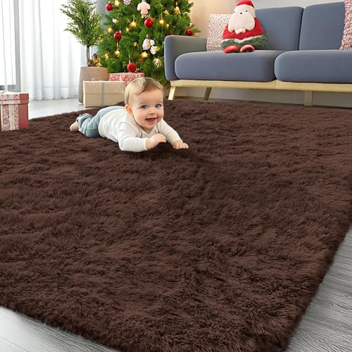Homaxy Hochflor Waschbar Groß Teppich Wohnzimmer 240 x 340 cm, Braun | Anti-Rutsch Unterseite Teppiche, Flauschig Teppich fürs Kinderzimmer, Schlafzimmer