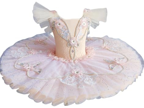 Professionelles Ballett-Tutu für Mädchen, Platter, Pfannkuchen-Tutu Schwanensee Sling-Träger Gymnastik-Trikotkleid Tanzbekleidung Wettkampfkostüm,Rosa,140