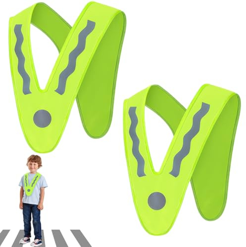 Rairsky 2 Pezzi Gilet di Sicurezza per Bambini,Gilet di Avvertimento per Bambini,Traspirante,Gilet Riflettente a Forma di V,per Ciclismo,Scuola,All'aperto,Gite,Unisex,Lavabile in Lavatrice