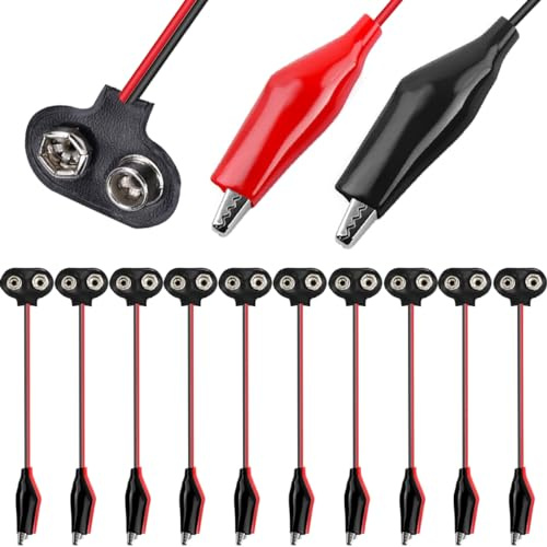 HAAMNING7 9V Connecteurs de Clip de Batterie, Batterie T-Type Snap vers pince crocodile avec 145 mm Câble, pour raccordement électrique, 10 Pièces