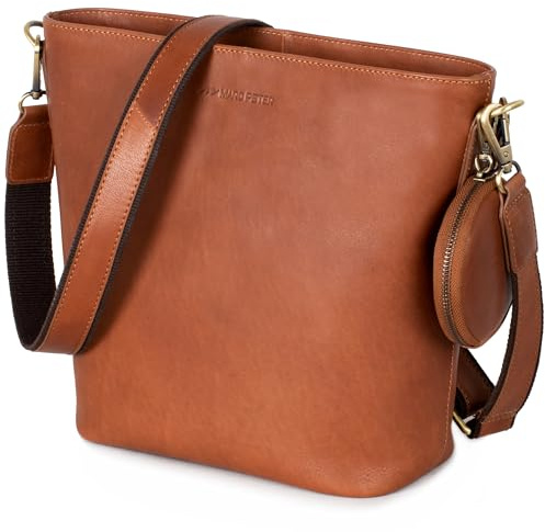 Marc Peter® Vintage Schultertasche Lulia, Mittelgroße Umhängetasche aus Leder, Crossbody Bag, Handtasche für Damen Braun