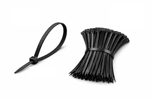 Black 200mm Nylon Cable Ties, 200mm x 3.6mm, PA66 Material, for Wire Cable Management, 100 Pack