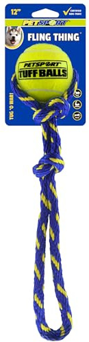 PetSport Fling Thing - Dog Tennis Ball Rope, Tennis Ball Toy on Rope for Dogs, Heavy Duty Webbing, Non-Abrasive Polyester, Certified Non-Toxic - 12 Inch