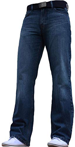 BNWT, Jeans da uomo in denim a gamba larga, svasati sul fondo, colore blu Blu – blu scuro. W32 / L34