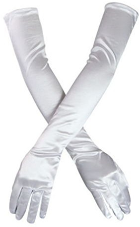 DreamHigh Women's Party Wedding 21 Long Satin Finger Gloves White