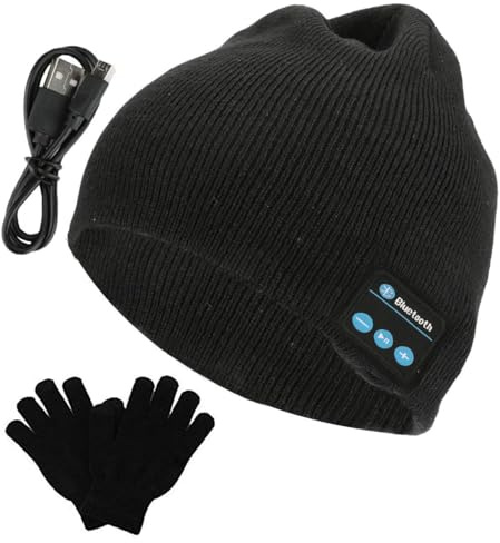 Beanie Bluetooth Conjunto de Gorro Guantes portátiles Touch Screen Hechos con Punto para Escuchar música en estéreo sin Hilos vía Bluetooth
