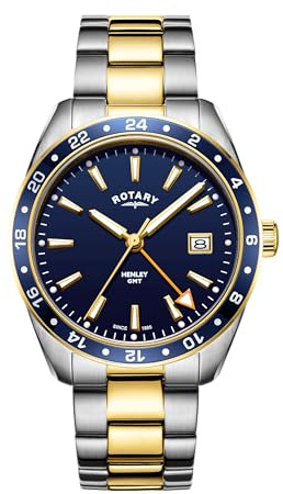 Rotary Gents GB05296/05 Herren-Armbanduhr, zweifarbig, goldfarben, Henley-Stil, analog, blau, GB05296-05-AMZUK