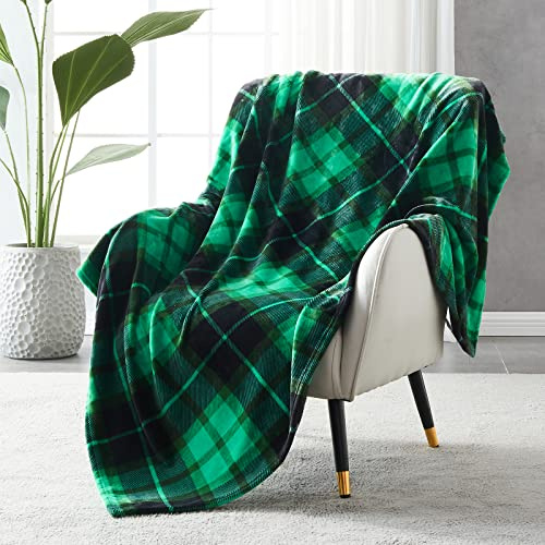 SOCHOW Flanell Karierte Fleecedecke 150 × 200 cm, Grün | Weich Kuschelig Leicht Ganzjährig Kuscheldecke für Bett, Couch, Auto