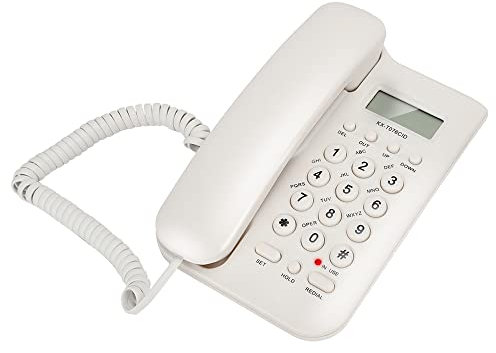 Vbestlife Corded Phone with Caller ID, KX-T076 Button Buttons Wired Telephone English Landline Telephone Desk Phone with Clear Sound for Home/Office/School (White)