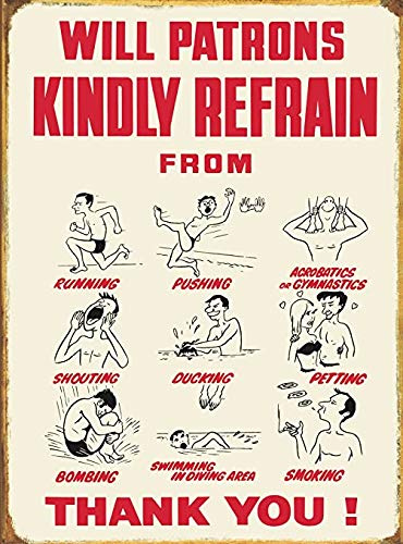 WILL PATRONS REFRAIN FROM SWIMMING POOL HOT TUB METAL SIGN TIN WALL PLAQUE (A4 (200x280mm) Approx)