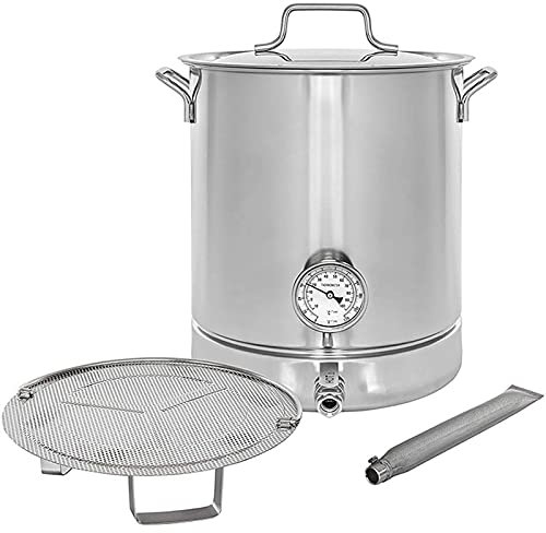 Olla Hervidor Acero Inoxidable Cerveza Casera Olla Caldera Con Tapa, Válvula De Bola Y Termómetro Para La Elaboración De Cerveza Cocinando Y Hirviendo Casa Utensilios De Cocina Maceta (40L)