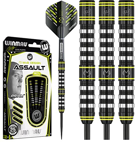 WINMAU Michael Van Gerwen MvG Assault 25 Gramm Profi Wolfram Softtip Dartpfeile Set mit Flights und Schäfte