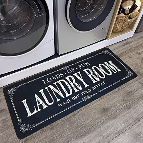 ROMAMIGO Non Slip Laundry Runner Rug - Farmhouse Kitchen Floor Mat for Mudroom and Bathroom - Black, 20 X 47 Inches