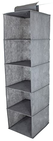 SB Trading Premium Kleiderschrank Organizer hängend aus Stoff - Schrank Hängeregal für Hosen, Pullover & T-Shirt - Hängeaufbewahrung verstärkter Boden - Regal Hängeorganizer Grau (schmal & stabil)