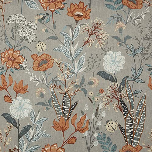 Kt KILOtela - Dekostoff Halbpanama, Digitaldruck, Bio-Baumwolle, Leichte Bezüge, Kissen, Tischdecken, Gardinen, Vorhänge, 100 cm Länge x 280 cm Breite, Botanik Marienkäfer, Orange, Grün - 1 Meter